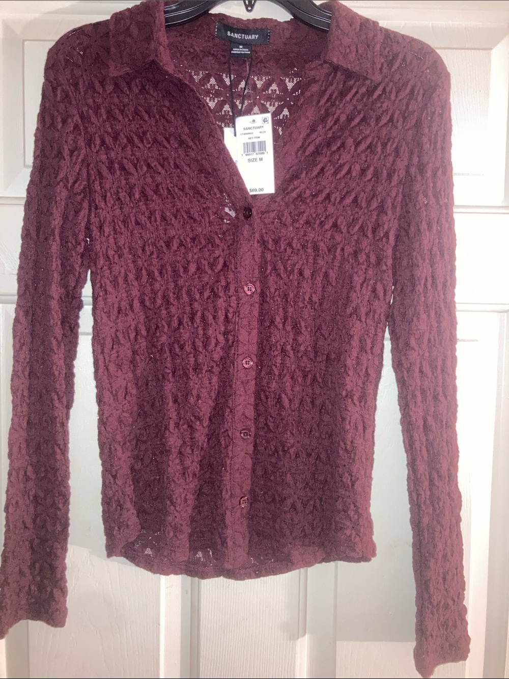 Sanctuary Wine Lace Button-Up Shirt